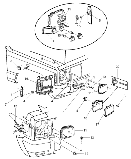 2000 Jeep Cherokee Lamps, Front Diagram