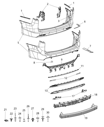 2019 Chrysler Pacifica Rear Bumper Cover Lower Diagram for 68282631AD