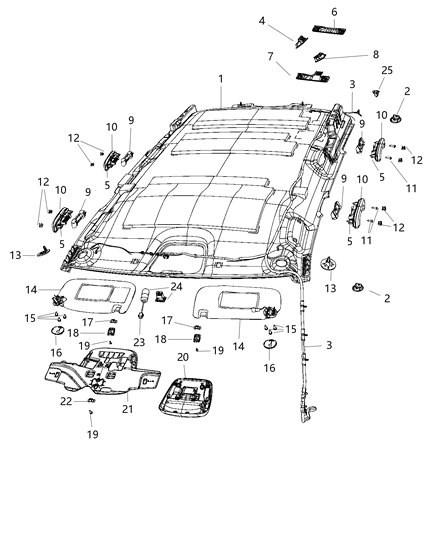 2019 Jeep Grand Cherokee Headliner Diagram for 6UJ36PS4AA