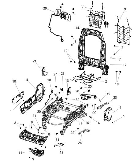 2011 Ram 1500 Adjusters, Recliners & Shields, Passenger Seat Diagram