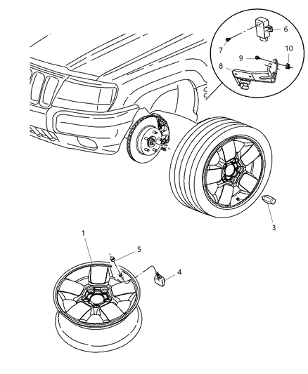 2009 Jeep Grand Cherokee Wheels & Hardware Diagram