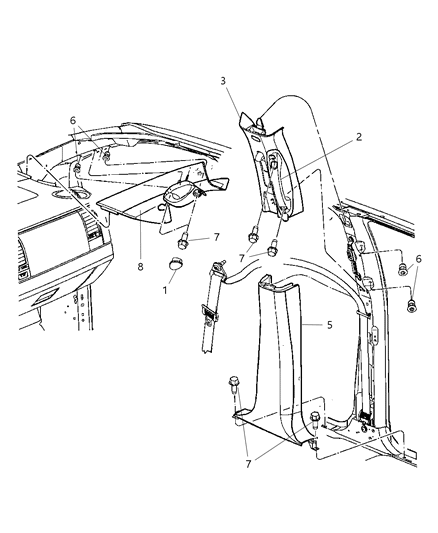 2009 Chrysler Aspen Interior Moldings And Pillars Diagram