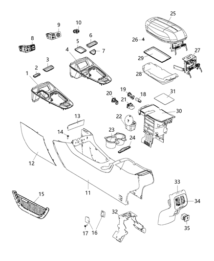 2017 Jeep Cherokee Console ARMREST Diagram for 5QZ911VHAC