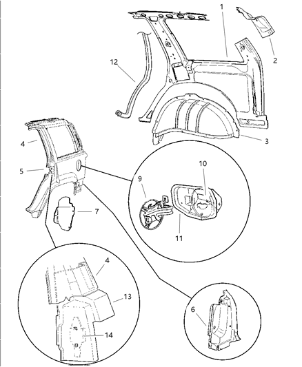 1997 Jeep Grand Cherokee Quarter Panel-Quarter Inner Left Diagram for 4883081