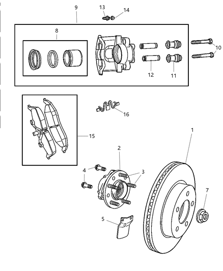 2004 Chrysler Concorde Front Disc Brake Pad Kit Diagram for V1018596AB