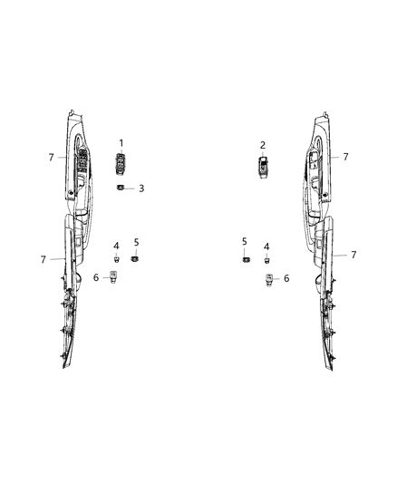 2018 Dodge Grand Caravan Switches, Front & Rear Window / Rear Heated Seat Diagram