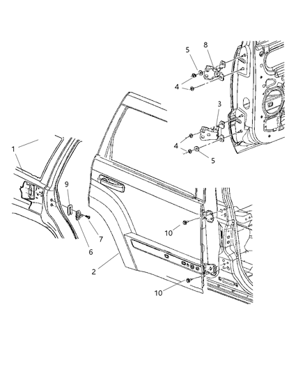 2010 Jeep Grand Cherokee Rear Door - Shell & Hinges Diagram