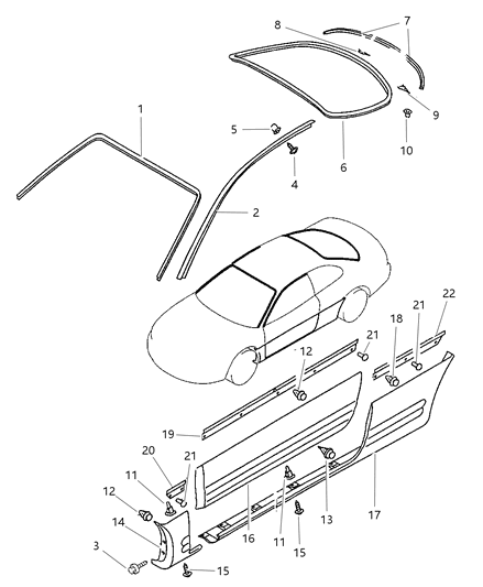 1997 Chrysler Sebring Coupe Mouldings Diagram