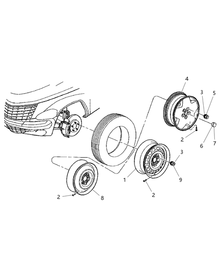 2002 Chrysler PT Cruiser Wheel-Wheel Center Diagram for 5278949AA