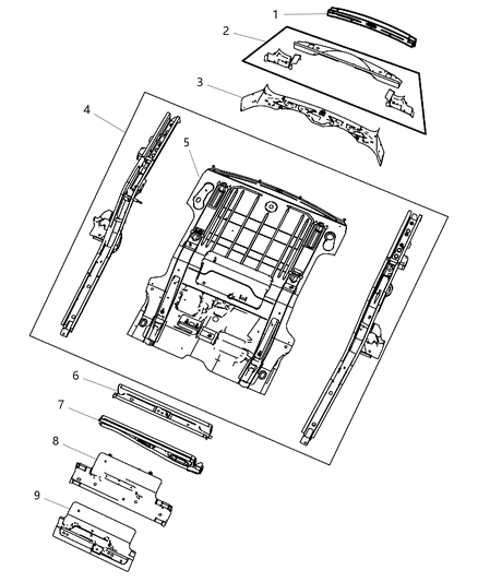 2009 Jeep Liberty Pan-Rear Floor Diagram for 55113090AI