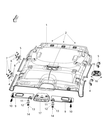 2016 Jeep Cherokee Visor-Illuminated Diagram for 1UB77HDAAG