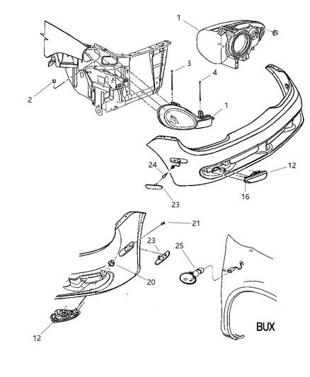 2003 Dodge Neon Lamps, Front Diagram