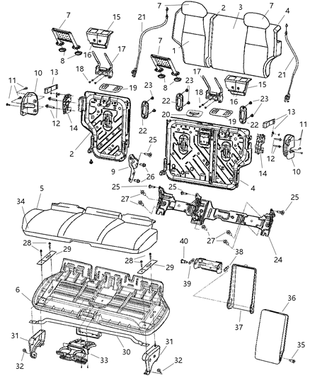 2005 Jeep Grand Cherokee Rear Seat Back Cover Diagram for 1BG011D1AA