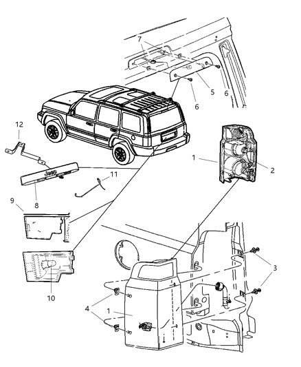 2007 Jeep Commander Lamp - Rear End Diagram