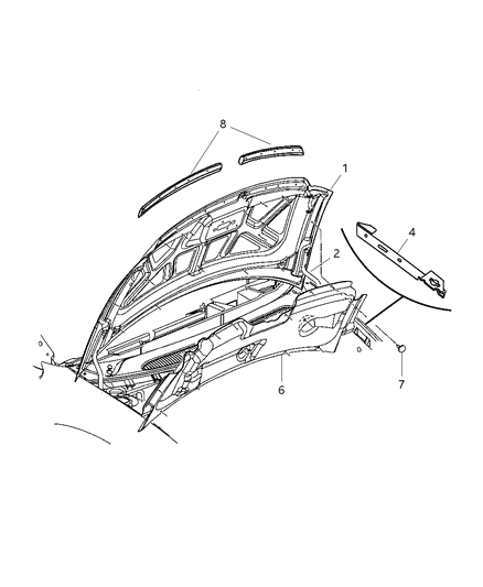 2005 Dodge Caravan Hood & Hinge Diagram