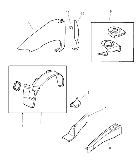 2000 Chrysler Town & Country Front Fender & Shield Diagram
