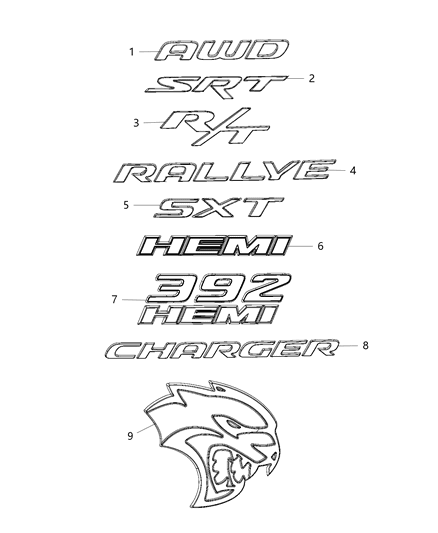 2016 Dodge Charger Nameplates - Emblem & Medallions Diagram
