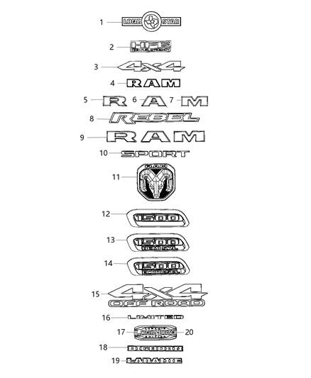 2020 Ram 1500 Nameplates, Emblems And Medallions Diagram