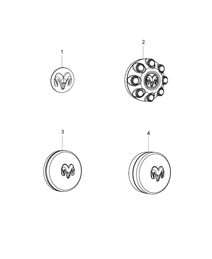 2016 Ram 3500 Cab Chassis(<10K lb.) Wheel Covers & Center Caps Diagram