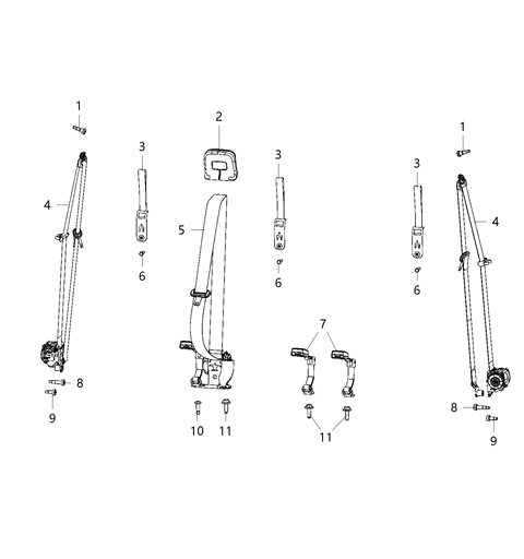 2019 Ram 1500 Seat Belts - Rear, Quad Cab Diagram