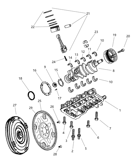 2004 Dodge Dakota Crankshaft , Piston & Flywheel & Torque Converter Diagram 2