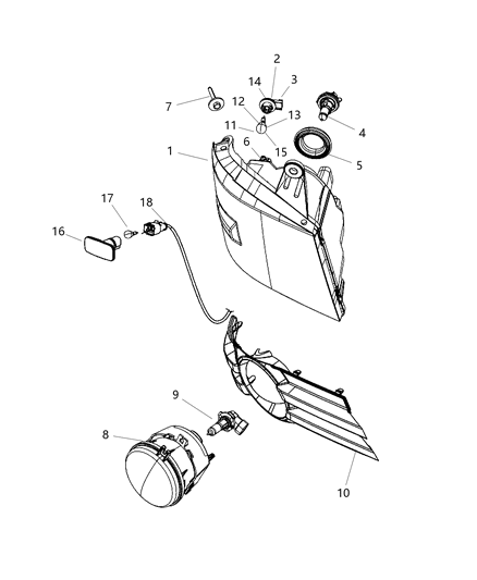 2009 Dodge Grand Caravan Driver Side Left Head Lamp Lens And Housing Diagram for 5113333AC