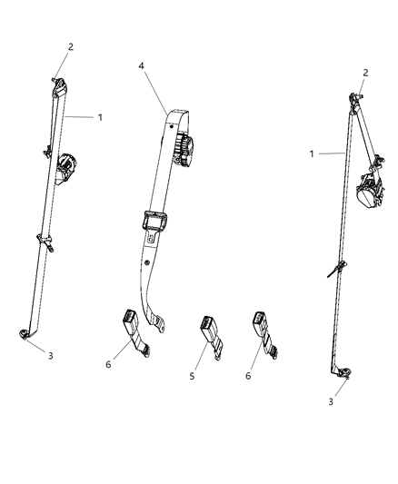 2011 Dodge Journey Seat Belt, Second Row Diagram