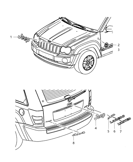 2005 Jeep Grand Cherokee Decal Diagram for 55157303AB