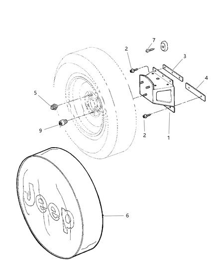 2000 Jeep Wrangler Spare Wheel, Tailgate Mounted Diagram