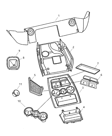 2007 Dodge Ram 1500 Console-Floor Console Diagram for 1BP561J8AB