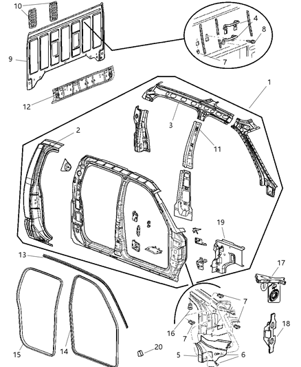 2007 Dodge Dakota Panel-Cab Back Diagram for 55359693AA