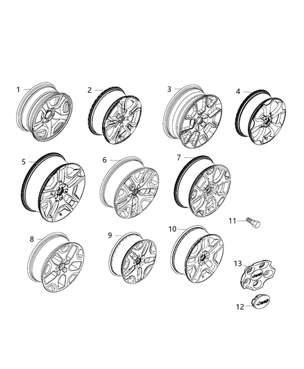 2019 Jeep Renegade Aluminum Wheel Diagram for 7AB80MX5AA