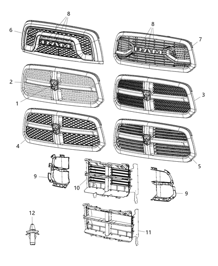 2018 Ram 1500 Grille-Active Shutter Diagram for 68302660AB