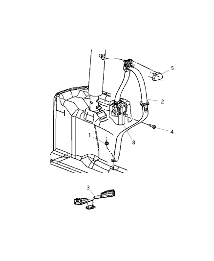 2011 Jeep Wrangler Rear Outer Seat Belt Diagram for 1UL39DX9AA