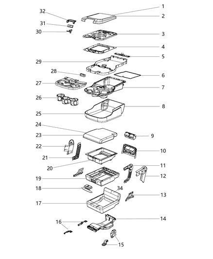 2016 Ram 1500 Front Seat - Center Seat Section Diagram