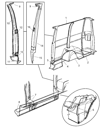 2003 Dodge Ram Van Panel-Side Step SILL Diagram for 55346692AG