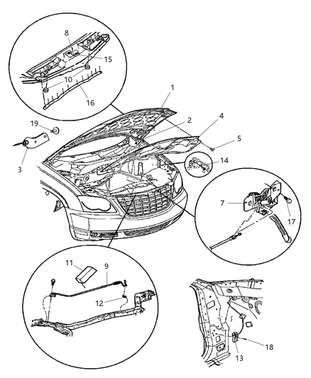 2008 Chrysler Pacifica Hood & Related Parts Diagram