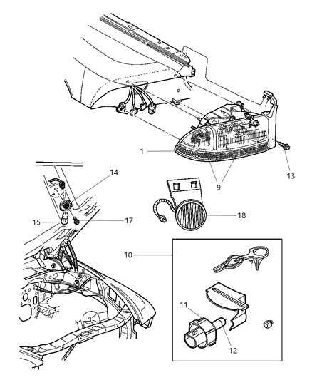 2000 Dodge Dakota Lamp - Front End Diagram