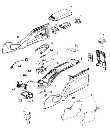 2011 Dodge Journey Panel-Floor Console Diagram for 1QQ89DX9AC