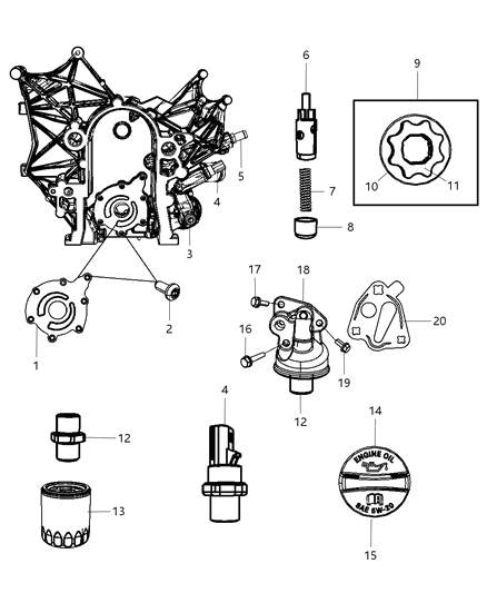2007 Chrysler Pacifica Engine Oiling Pump , Oil Filter & Oil Cap Diagram 1