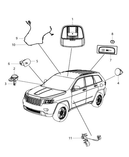 2014 Jeep Grand Cherokee Lamps, Interior Diagram