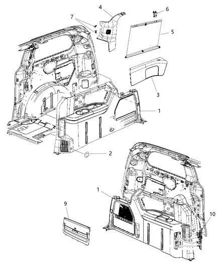 2010 Dodge Grand Caravan Panel-Quarter Trim Diagram for 1HW38ES3AD