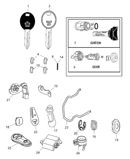 2000 Chrysler Voyager Lock Cylinders, Keys & Repair Components Diagram