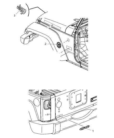 2011 Jeep Wrangler Nameplates - Emblem & Medallions Diagram