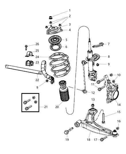 2007 Jeep Patriot Stub Axle Front Left Diagram for 5085703AI