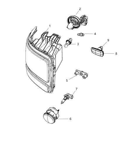 2008 Dodge Nitro Right Front Passenger Side Headlight Diagram for 55157224AB