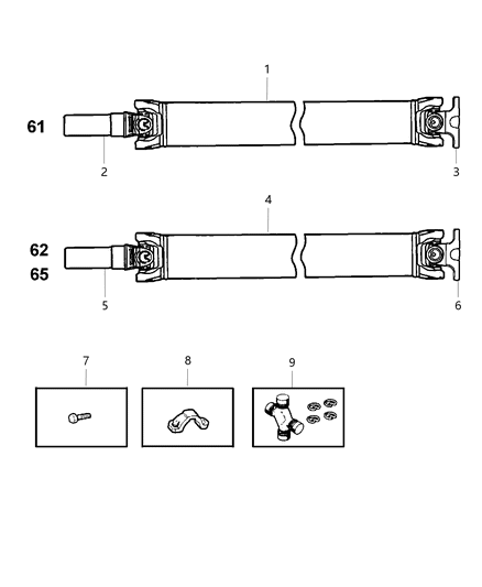 2001 Dodge Ram 1500 Propeller Shaft - Rear Diagram 1