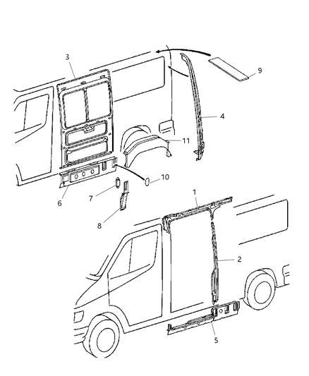 2006 Dodge Sprinter 2500 Panel-Body Side Front Diagram for 5104197AA