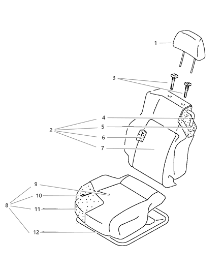 1998 Dodge Avenger Front Seats And Attaching Parts - Right Diagram
