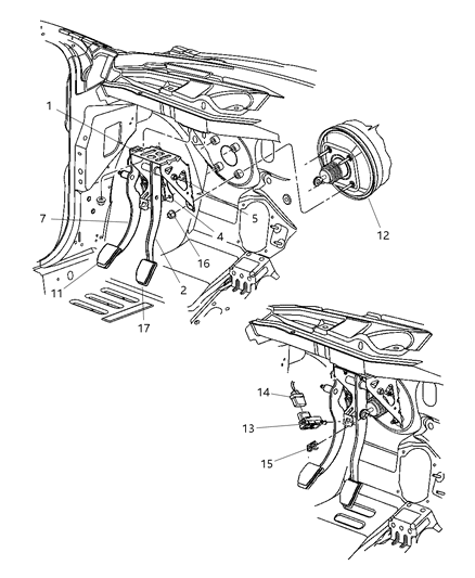 2005 Dodge Neon Clutch & Brake Pedal Diagram 1